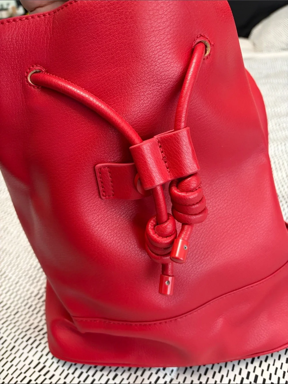 ZARA Red Pebbled Leather Drawstring Backpack